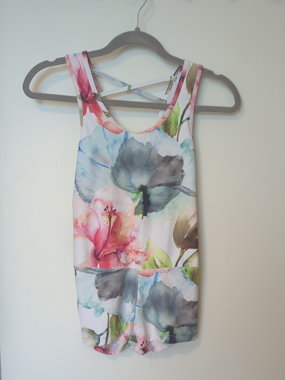 Floral Watercolor Sleeveless Romper - Pink & Blue